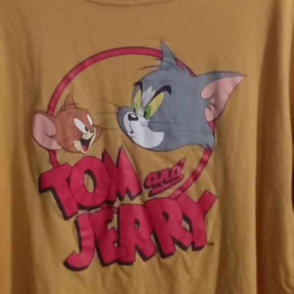Tom and Jerry Cropped Crew Neck Graphic Tee Shirt Size XXL Mustard - Picture 6 of 7